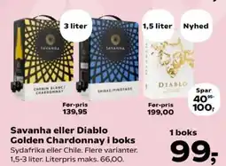 Kvickly Savanha eller Diablo Golden Chardonnay tilbud