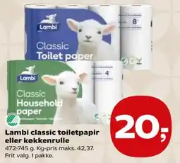 Kvickly Lambi classic toilet paper eller køkkenrulle tilbud