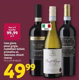 Løvbjerg Casa giona pinot grigio, Castelliani bellaia primativo el. Valorrosso chianti riserva tilbud