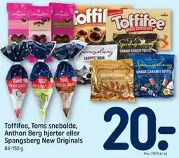 REMA 1000 Toffifee, Toms snebolde, Anthon Berg hjerter eller Spangsberg New Originals tilbud