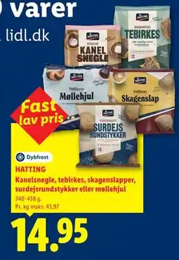 Lidl HATTING Kanelsnegle, tebirkes, skagenslapper, surdejsrundstykker eller møllehjul tilbud