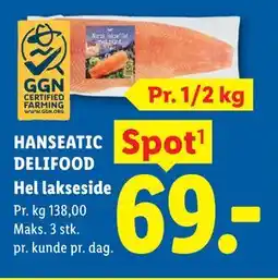 Lidl HANSEATIC DELIFOOD Hel lakseside tilbud