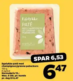 Netto Egelykke paté med champignon/grønne peberkorn tilbud