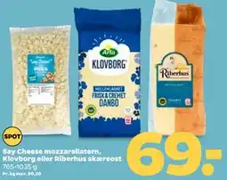 Netto Say Cheese mozzarellatern, Klovborg eller Riberhus skæreost tilbud