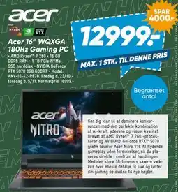 Bilka Acer 16” WQXGA 180Hz Gaming PC tilbud
