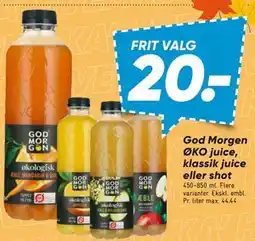 Bilka God Morgen ØKO juice, klassik juice eller shot tilbud