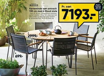 Bilka Kerteminde sæt antracit 130 cm med 6 Mood stole tilbud