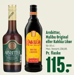 Min Købmand Arnbitter, Malibu Original eller Kahlúa Likør tilbud