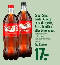 Min Købmand Coca-Cola, Fanta, Tuborg Squash, Sprite, Fuze, Ramlösa eller Schweppes tilbud