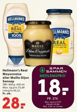 SPAR Hellmann’s Real Mayonnaise eller Maille Dijon Sennep tilbud