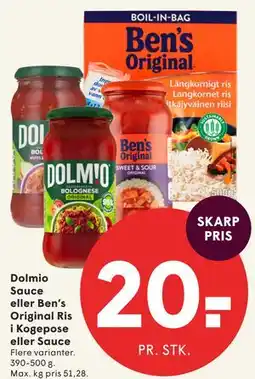 SPAR Dolmio Sauce eller Ben’s Original Ris i Kogepose eller Sauce tilbud