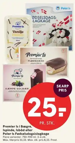 SPAR Premier Is i Bægre, Ispinde, Isbåd eller Polar Is Fødselsdagsislagkage tilbud