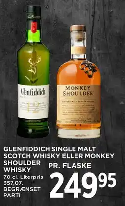 MENY GLENFIDDICH SINGLE MALT SCOTCH WHISKY ELLER MONKEY SHOULDER WHISKY tilbud