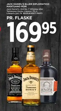 MENY JACK DANIEL’S ELLER DIPLOMATICO MANTUANO ROM tilbud