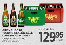 MENY GRØN TUBORG, TUBORG CLASSIC ELLER CARLSBERG PILSNER tilbud