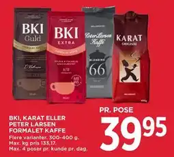MENY BKI, KARAT ELLER PETER LARSEN FORMALET KAFFE tilbud