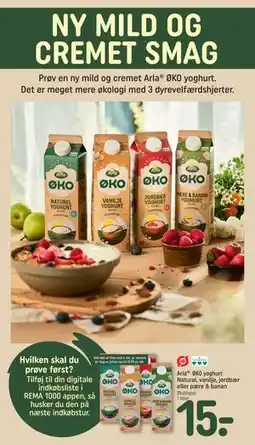 REMA 1000 Arla ØKO yoghurt Naturel, vanilje, jordbær eller pære & banan tilbud