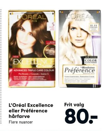 Bilka L'Oréal Excellence eller Préférence hårfarve tilbud