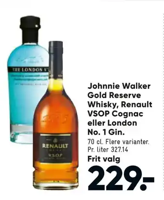 Johnnie Walker Gold Reserve Whisky, Renault VSOP Cognac eller London No. 1 Gin