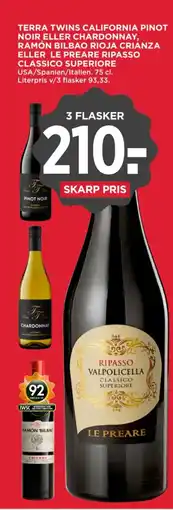 MENY Terra Twins California Pinot Noir eller Chardonnay tilbud
