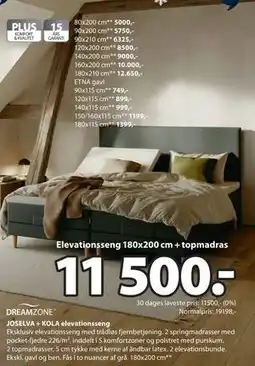 JYSK JOSELVA + KOLA elevationsseng tilbud