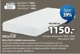 JYSK WELLPUR GLOMMA skummadras tilbud