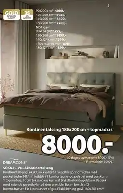 JYSK SOKNA + VOLA kontinentalseng tilbud