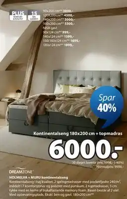 JYSK HOLMELVA + MURU kontinentalseng tilbud