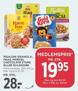 MENY Paulúns Granola, Havre Fras, Chocolate Stars eller GuldKorn tilbud