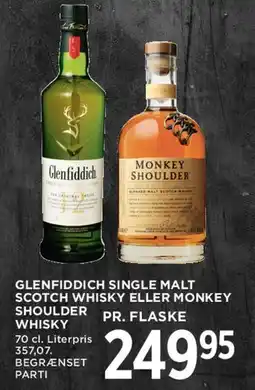 MENY Glenfiddich single malt scotch whisky eller Monkey Shoulder tilbud