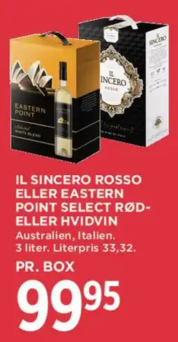 MENY Il Sincero Rosso eller Eastern Point Select rød- eller hvidvin (3 L box) tilbud