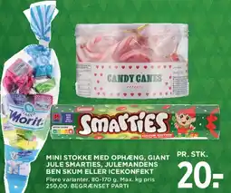 MENY Mini stokke med ophæng, Giant julemix, Julemandens ben skum eller Smarties tilbud