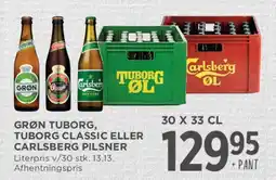 MENY Grøn Tuborg, Tuborg Classic eller Carlsberg Pilsner (30 x 33 cl) tilbud
