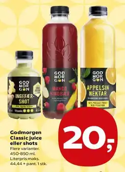 Kvickly Godmorgen Classic juice eller shots tilbud