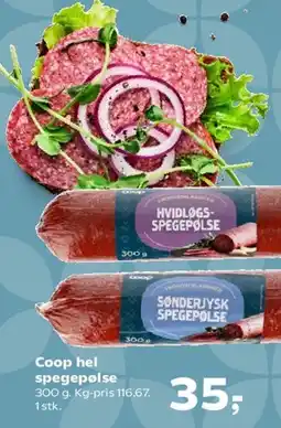 Kvickly Coop hel spegepølse tilbud