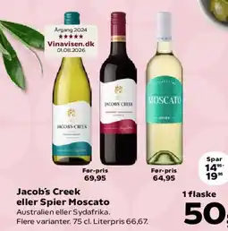 Kvickly Jacob's Creek eller Spier Moscato tilbud