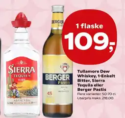 Kvickly Tullamore Dew, 1-Enkelt Bitter, Sierra Tequila eller Berger Pastis tilbud