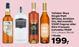 Kvickly Talisker Skye Single Malt, Aviation Gin, VSOP Cognac eller Père François Calvados VSOP tilbud