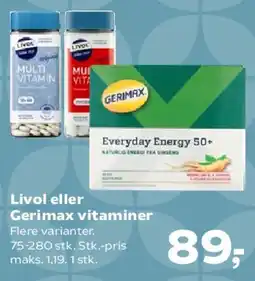 Kvickly Livol eller Gerimax vitaminer tilbud