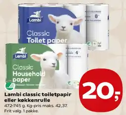 Kvickly Lambi classic toiletpapir eller køkkenrulle tilbud