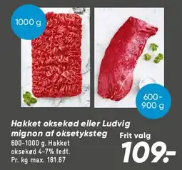 Bilka Hakket oksekød / Ludvig mignon af oksekødstykker tilbud