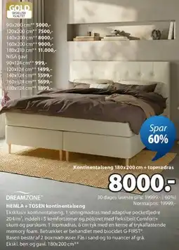JYSK DREAMZONE HEMLA + TOSEN kontinental­seng tilbud