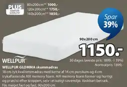 JYSK WELLPUR GLOMMA skummadras tilbud