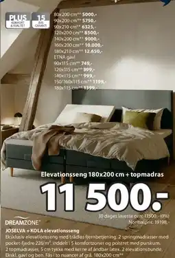 JYSK Elevationsseng 180x200 cm + topmadras tilbud
