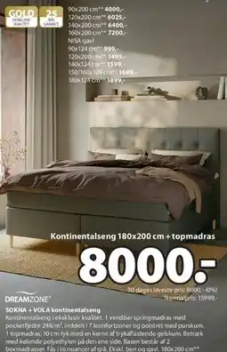 JYSK SOKNA + VOLA kontinentalseng tilbud