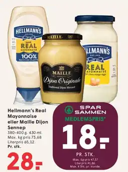 SPAR Hellmann's Real Mayonnaise eller Maille Dijon Sennep tilbud