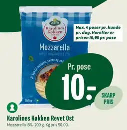 Min Købmand Karolines Køkken Mozzarella (revet ost) tilbud