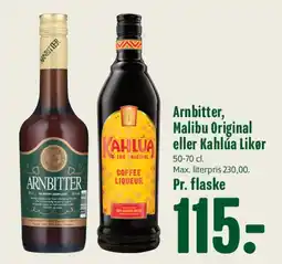 Min Købmand Arnbitter, Malibu Original eller Kahlúa Likør tilbud