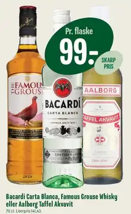 Min Købmand Bacardi Carta Blanca, Famous Grouse Whisky eller Aalborg Taffel Akvavit tilbud
