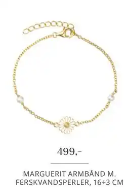 Aveny MARGUERIT ARMBÅND M. FERSKVANDSPERLER, 16+3 CM tilbud
